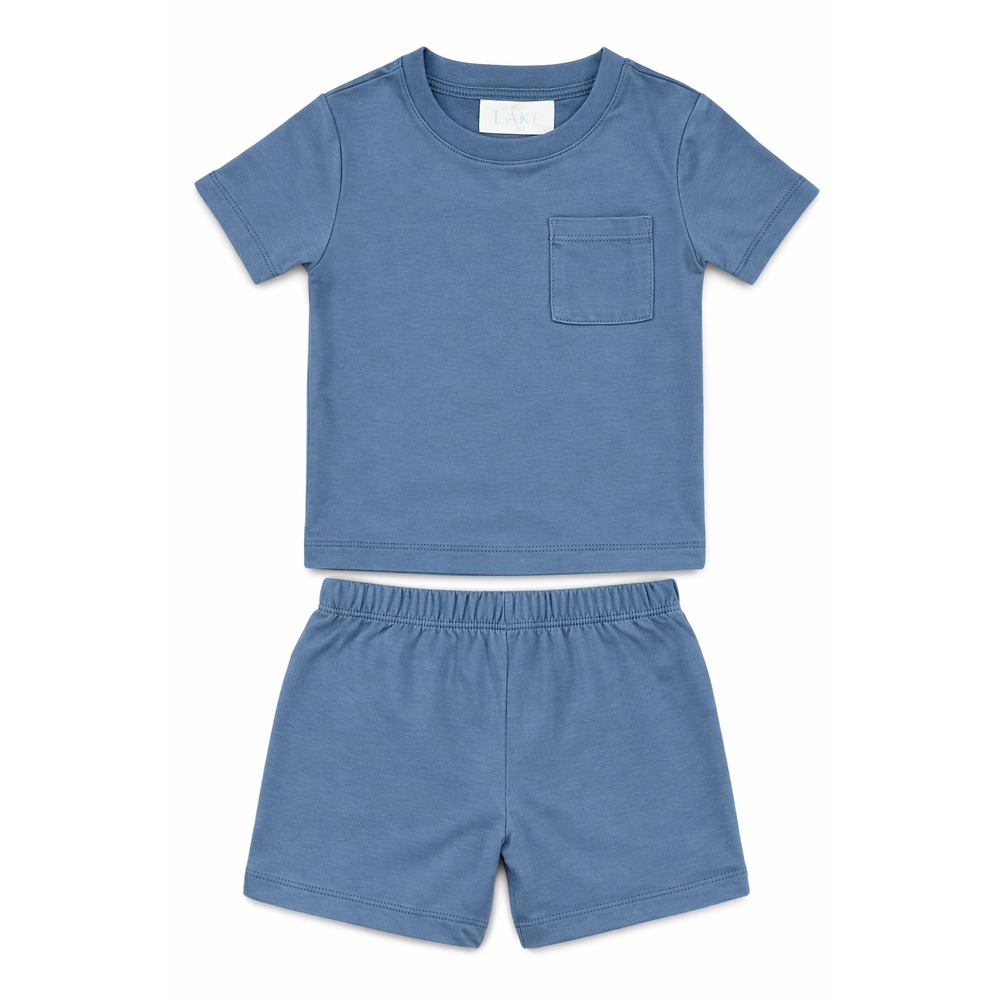 LAKE Kids Pima‎ Cotton Pajama Set Size 7 Blue Short Sleeve Shorts NWT